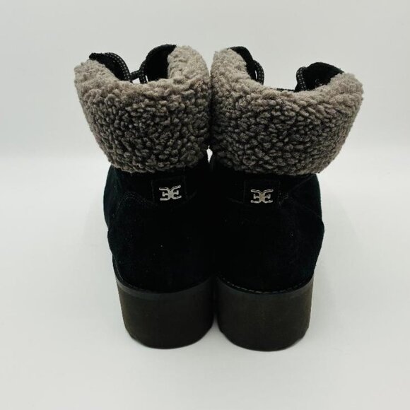 SAM EDLEMAN Franc Faux Shearling Trim Hiking Black Suede, Women Size 6, $170 NEW - Picture 6 of 8